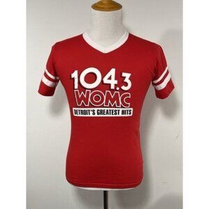 Adult S 104.3 WOMC T Shirt Staff Red Radio Red V Neck Detroits Greatest Hits
